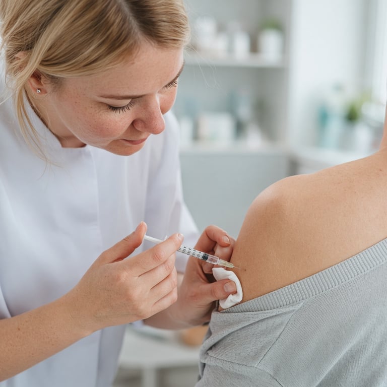 Farmasøyt gjør klart influensavaksine på et lyst og rolig apotekrom