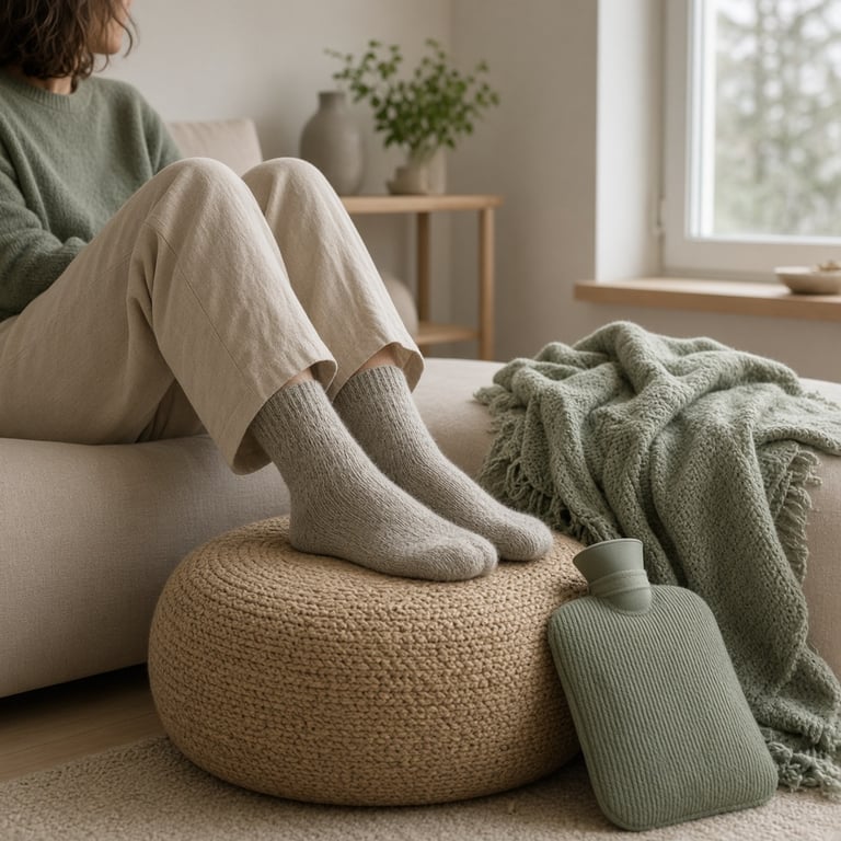 Person som hviler rolig med varme og støtte i en lys stue